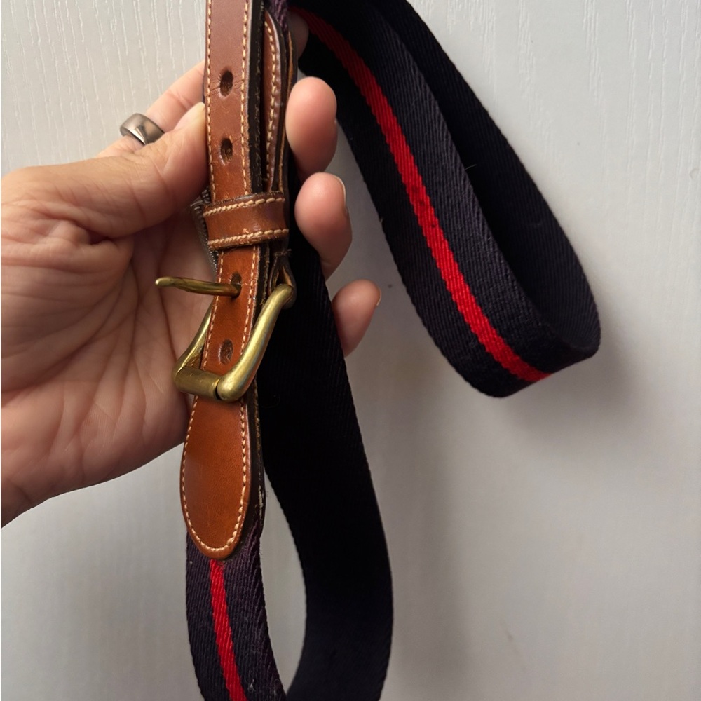 Dooney & Bourke Webbed Belt Brown Leather Solid Brass Size 34 USA